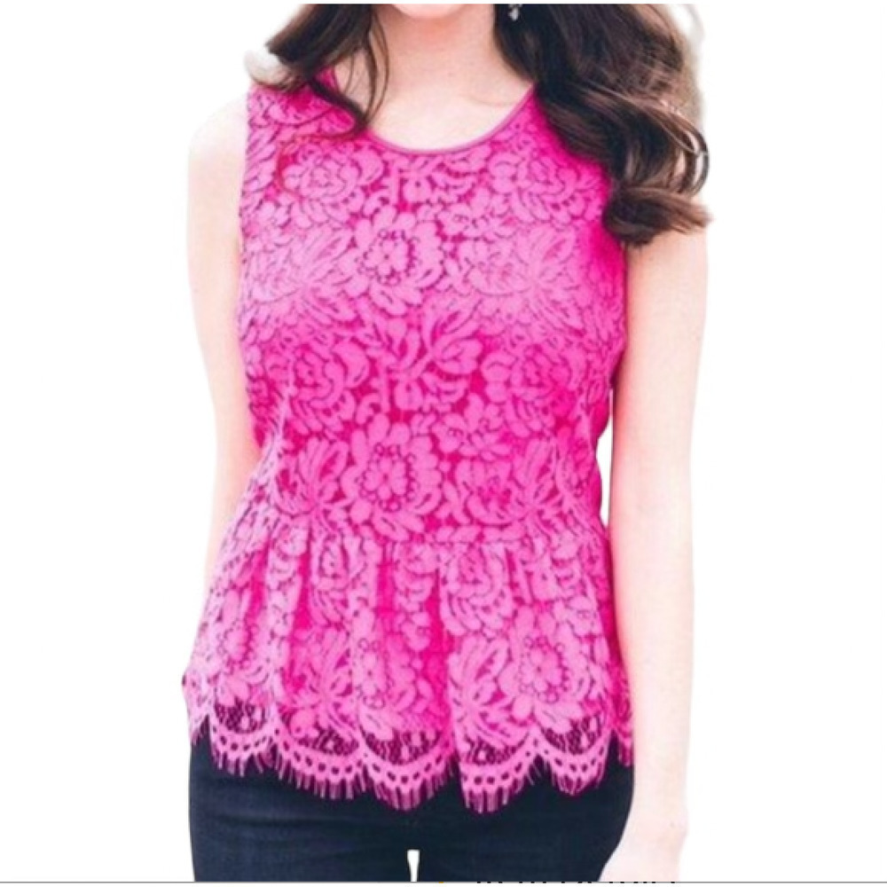 J.Crew Pink Lace Peplum Sleeveless Top, Size 6